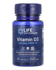 Vitamin D3, 125 mcg (5000 IU), 60 Cápsulas