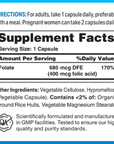 Folic Acid, 400 Mcg, 250 Cápsulas