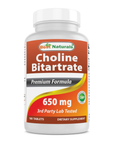 Bitartrato de colina 650 mg, 180 tabletas